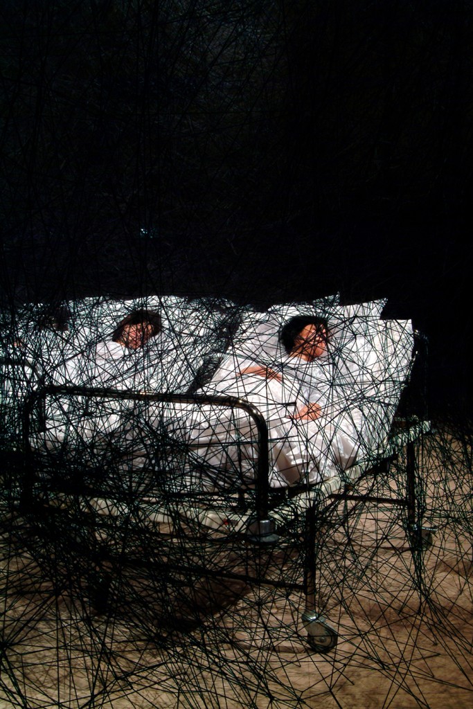 Chiharu Shiota: During Sleep (2004). Saint Marie-Madeleine, Lille, France. Copyright VG Bild-Kunst. Courtesy of Chiharu Shiota.
