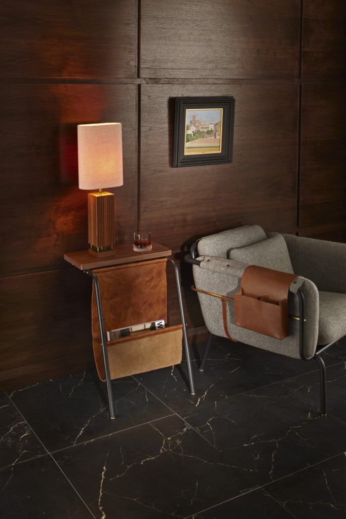 Magazine Rack and Club Chair, "Valet" collection by David Rockwell for Stellar Works (image courtesy Stellar Works)