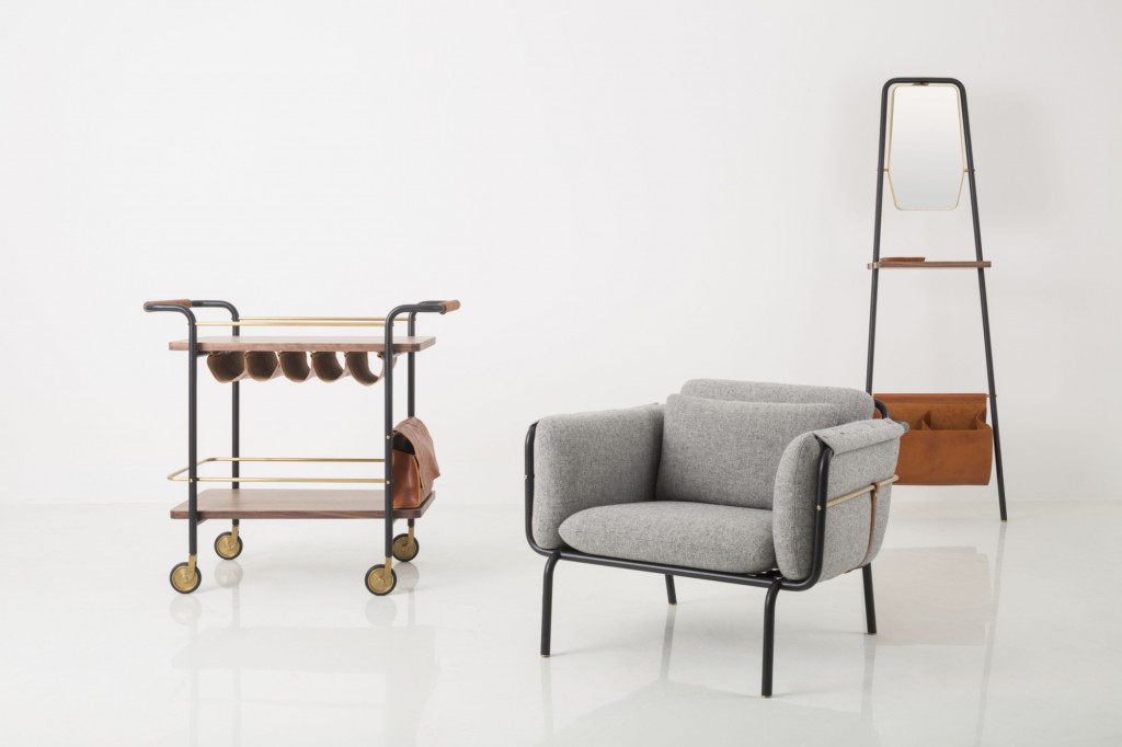 Bar Cart, Lounge Chair, and Valet, "Valet" collection by David Rockwell for Stellar Works (image courtesy Stellar Works)