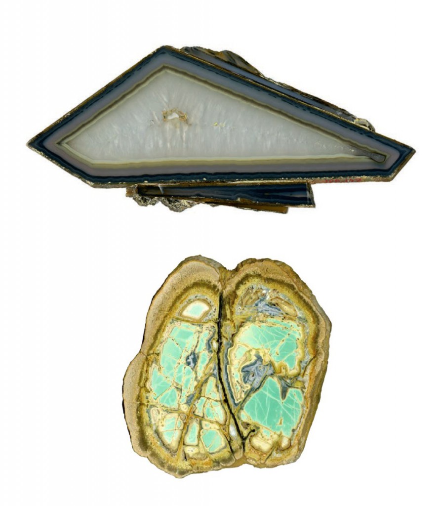 Roger Caillois - Paradoxical agate with a polygonal cut of quartz (top), Variscite (bottom); from the stone collection of Roger Caillois