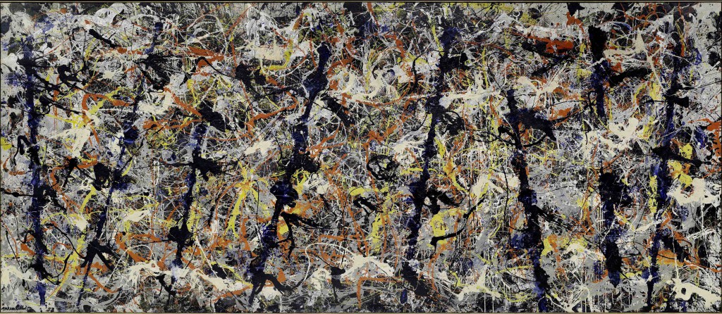 Jackson Pollock  Blue poles (Number 11, 1952), 1952.  Enamel and aluminium paint with glass on canvas, 212.1 x 488.9 cm.  National Gallery of Australia, Canberra (c) The Pollock-Krasner Foundation ARS, NY and DACS, London 2016