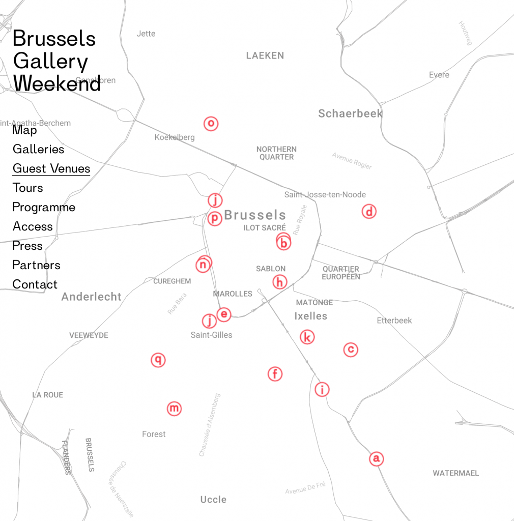 The Brussels Gallery Weekend website has an interactive map of the Dispersed Museum