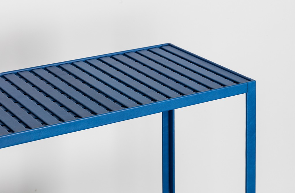 Blue Leather Shelf by Tina Roeder (2012): Leather, Steel