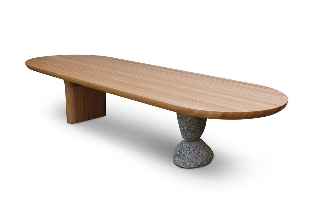 Afterimage of the beginning 015-454 (2015) table. Red oak, natural stone. By Byung Hoon Choi.