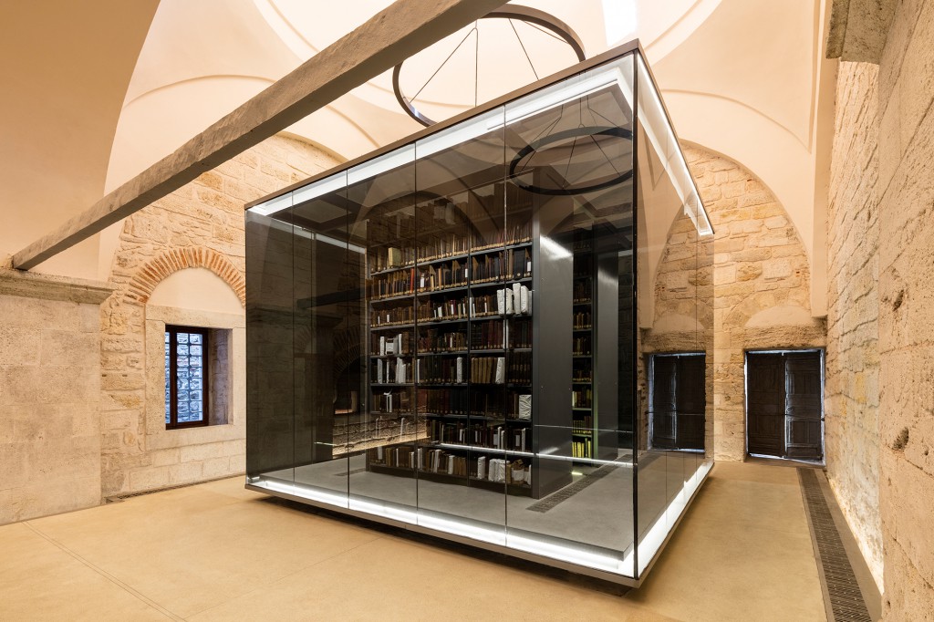 Dedicated bookshelves provide optimal storage conditions for the rare books and manuscripts. 
