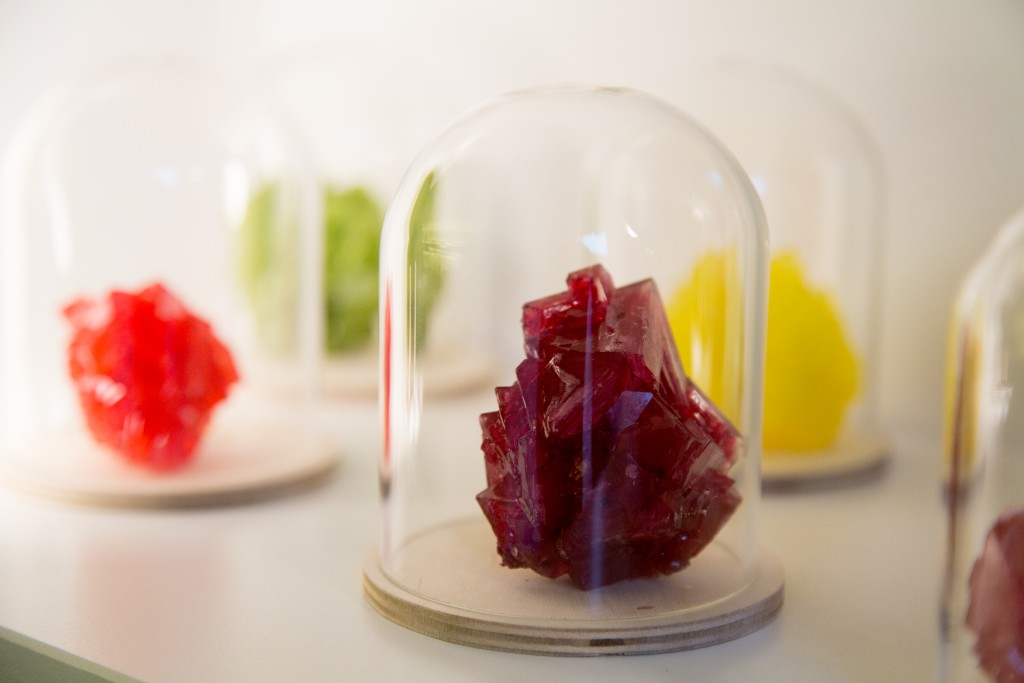 Bespoke crystal vases on demand . Check the small colour samples in Spazio Nobile’s kitchen. crystallized minerals, 2016, unique pieces