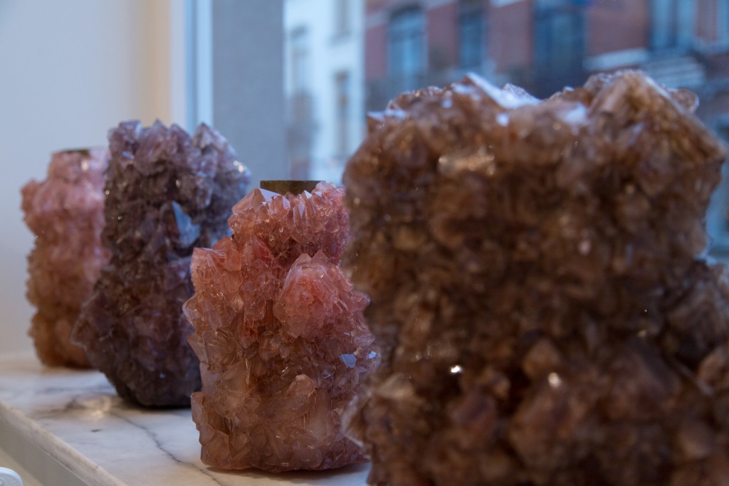 Crystal Vases, crystallized minerals, unique pieces. All sizes are available in all colors based on small samples displayed in Spazio Nobile’s kitchen