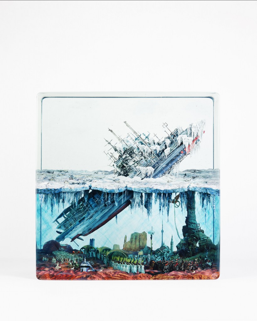Dustin Yellin, Ice Breaker, 2016, glass, collage, acrylic, 39.4 x 38.4 x 19 cm. Courtesy Dustin Yellin 