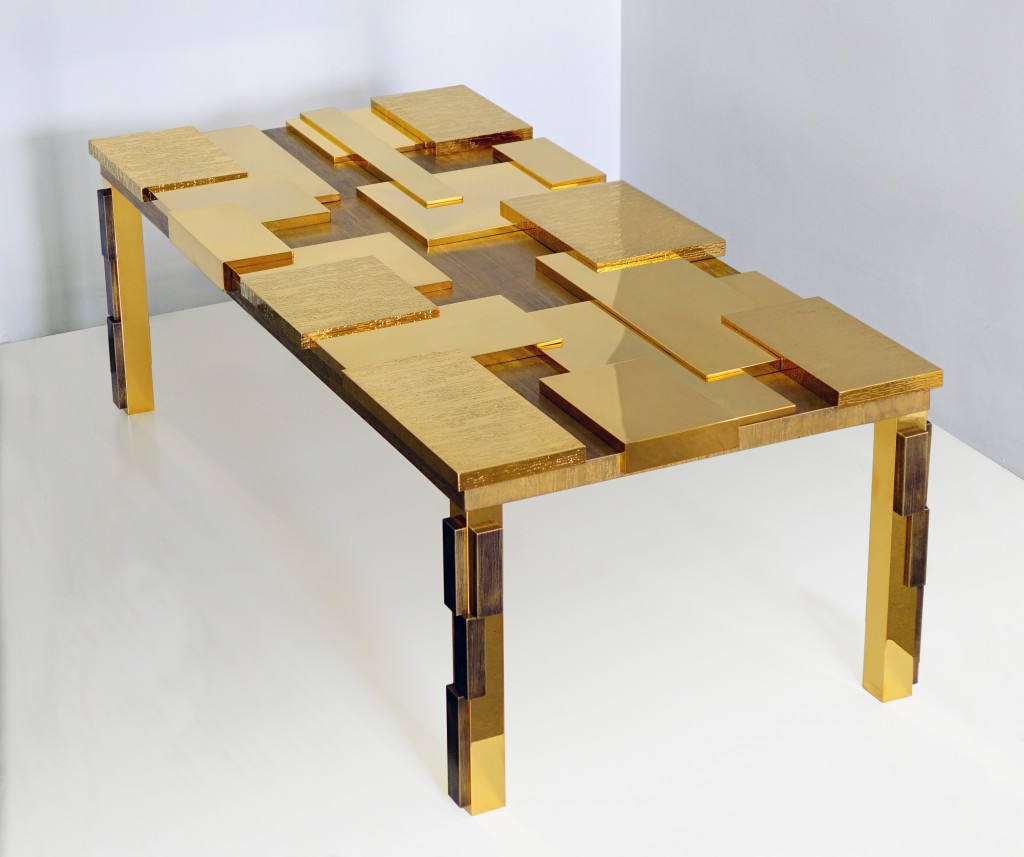 2a.b. Rectangular Cupside low table with facets in gold, Garrido Gallery